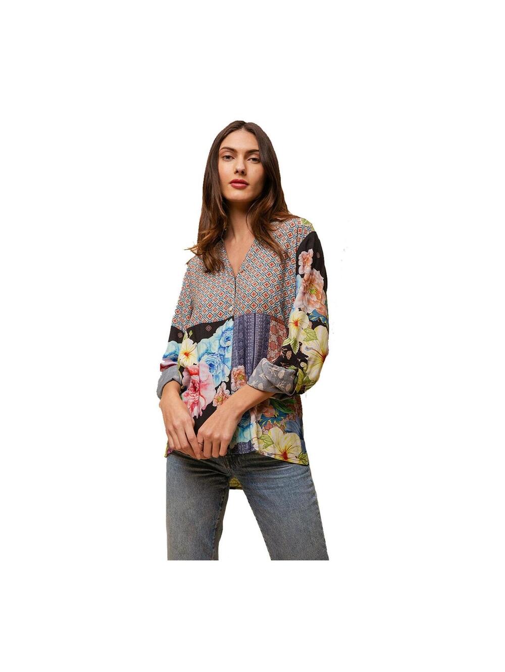 258 RAGA Piper patchwork Button Down Top MULTI size S
